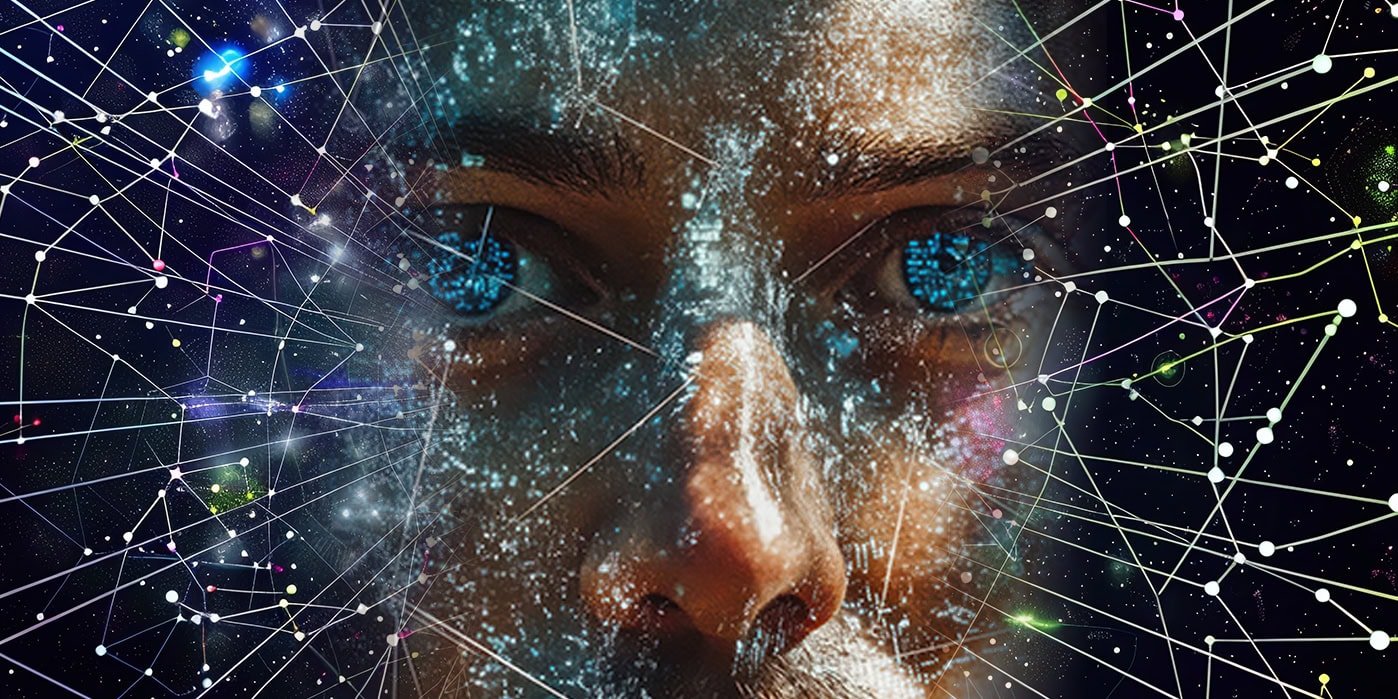 Man's Face Emerging out of an interconnected background